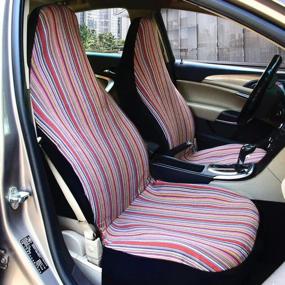 img 3 attached to Multi-Color Baja Stripe Woven Car Seat Covers With 4-Piece Universal Fit And Seat Belt Pad - Ideal For Car, SUV, And Truck Protection By Copap