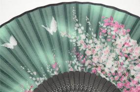 img 1 attached to OMyTea® Women Hand Held Silk Folding Fan Bamboo Frame Fabric Sleeve Protection Gifts Sakura Cherry Blossom Pattern WZS-2