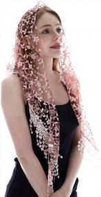 img 3 attached to Triangle Lace Mantilla Veil Tulle Scarf For Church Mass Weddings & Bridesmaids