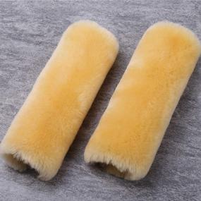 img 2 attached to 🚘 Set of 2 Genuine Australia Merino Wool Natural Fur Auto Car Seat Belt Pads for Adults - Soft Texture Shoulder Neck Cushion Pad Protector (Gold)
