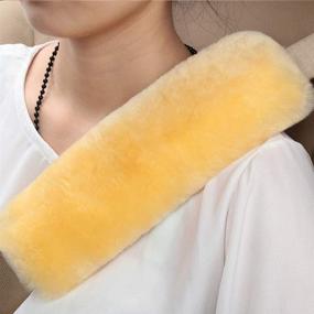 img 3 attached to 🚘 Set of 2 Genuine Australia Merino Wool Natural Fur Auto Car Seat Belt Pads for Adults - Soft Texture Shoulder Neck Cushion Pad Protector (Gold)