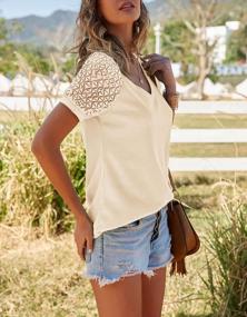 img 3 attached to MEROKEETY Women'S Loose Casual Waffle Tee Blouse With Short Sleeve Lace V Neck For Summer