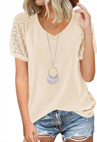 img 4 attached to MEROKEETY Women'S Loose Casual Waffle Tee Blouse With Short Sleeve Lace V Neck For Summer