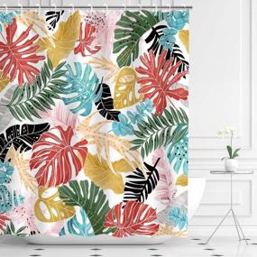 img 3 attached to LIVILAN Tropical Shower Curtain Monstera Shower Curtain Leaf Shower Curtain Plant Colorful Palm Banana Leaves Shower Curtain Hooks, Green Pink Botanical Jungle Bathroom Decor, 72" X 72" Inch