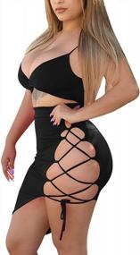 img 1 attached to 💃 Spaghetti Strap Two-piece Bandage Dress Set for Women - Sleeveless, Sexy Club Party Outfit with Crop Top and Lace-up Skirt
