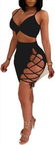 img 4 attached to 💃 Spaghetti Strap Two-piece Bandage Dress Set for Women - Sleeveless, Sexy Club Party Outfit with Crop Top and Lace-up Skirt