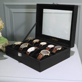 img 3 attached to 9-Compartment Black/Black Faux Leather Watch Box Organizer With Soft Flocking Lining - Perfect For Men And Women!
