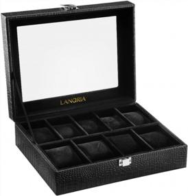 img 1 attached to 9-Compartment Black/Black Faux Leather Watch Box Organizer With Soft Flocking Lining - Perfect For Men And Women!
