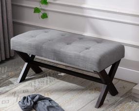 img 4 attached to 36-дюймовое мягкое тканевое сиденье для прихожей с X-образными деревянными ножками для гостиной, фойе или прихожей - Chairus Grey