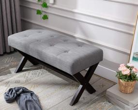 img 1 attached to 36-дюймовое мягкое тканевое сиденье для прихожей с X-образными деревянными ножками для гостиной, фойе или прихожей - Chairus Grey