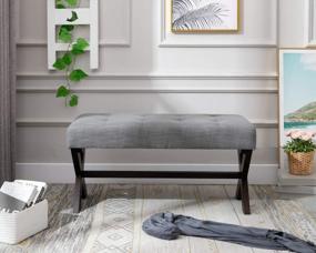 img 2 attached to 36-Inch Upholstered Fabric Entryway Bench Seat With X-Shaped Wood Legs For Living Room, Foyer Or Hallway - Chairus Gray