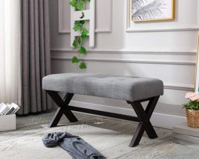 img 3 attached to 36-дюймовое мягкое тканевое сиденье для прихожей с X-образными деревянными ножками для гостиной, фойе или прихожей - Chairus Grey