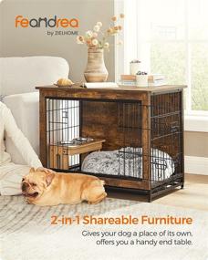 img 3 attached to 🐶 FEANDREA Rustic Brown Dog Crate Furniture, Side End Table for Dogs Indoor up to 45 lb, Heavy-Duty Double-Door Dog Cage with Multi-Purpose Removable Tray, Modern Kennel, UPFC002X01