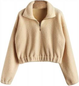 img 1 attached to Women'S Faux Fur Half Zip Long Sleeve Crop Sweatshirt Tops By ZAFUL