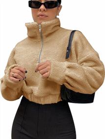 img 4 attached to Women'S Faux Fur Half Zip Long Sleeve Crop Sweatshirt Tops By ZAFUL