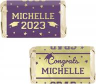 distinctivs персонализированные этикетки для упаковки мини-шоколадных батончиков для выпускных, наклейки grad party favor - наклейки класса 2023-45 (фиолетовые и золотые) логотип
