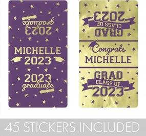 img 2 attached to DISTINCTIVS Personalized Graduation Mini Chocolate Candy Bar Wrapper Labels, Grad Party Favor Stickers - Class Of 2023-45 Stickers (Purple And Gold)