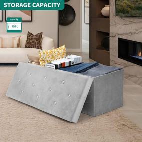 img 3 attached to YITAHOME 43-Inch Velvet Folding Storage Ottoman Bench With Metal Frame And High-Density Sponge Seat - Holds Up To 680Lbs, Grey