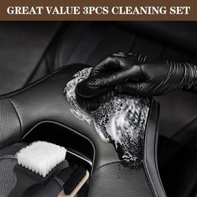 img 3 attached to 🧽 Premium 3PCS Leather Cleaning Brushes Kit for Auto Car Interior, Furniture, and Home Upholstery – Horsehair, Scrub and Boar Hair Detailing Brushes Included