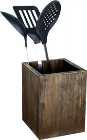 img 4 attached to MyGift Rustic Coffee Brown Wood Kitchen Utensil Holder For Countertop, Flatware Storage Caddy