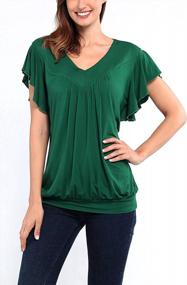 img 2 attached to Helloacc Womens V Neck Short Ruffled Cap Sleeves Banded Hem Bottom T Shirts Loose Tops With Shirred