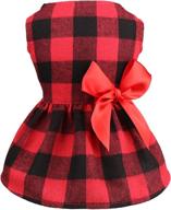 🎀 cute bowtie buffalo plaid dog dress - soft cotton christmas outfit for small dogs & cats - stylish dog costume & pet apparel логотип