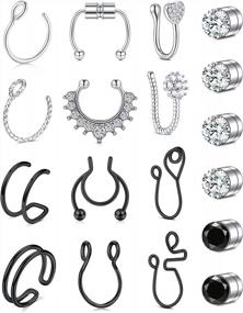 img 4 attached to Non Piercing Fake Septum Nose Ring Hoop Clip On Spring Faux Jewelry Earrings