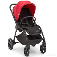 revolve reversible stroller by delta children: red with leather handlebar; easy one-hand fold; lightweight, shock-absorbing frame, reclining seat, adjustable footrest logo