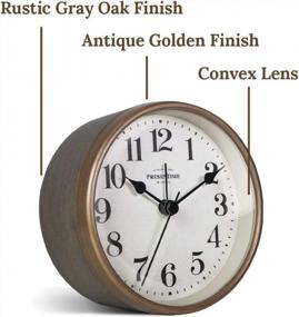 img 3 attached to Vintage Rustic Grey Oak And Antique Gold Finish Alarm Clock By PresenTime & Co: Silent, Non-Ticking Tabletop Clock