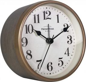 img 4 attached to Vintage Rustic Grey Oak And Antique Gold Finish Alarm Clock By PresenTime & Co: Silent, Non-Ticking Tabletop Clock