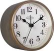 vintage rustic grey oak and antique gold finish alarm clock by presentime & co: silent, non-ticking tabletop clock logo