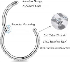 img 3 attached to MILACOLATO Opal/CZ Hinged Nose Rings Hoop 316L Surgical Steel 16G 18G Body Pierecing Ring For Cartilage Helix Rook Septum Daith Tragus Nose Piercing Jewelry 6MM 8MM 10MM