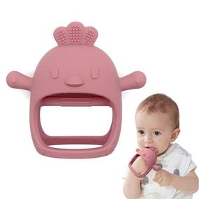 img 4 attached to Chick Shape Baby Teething Toys: Hand Wrist Teether for Soothing Pain Relief, Easy to Grip - Dark Pink