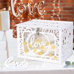 img 4 attached to OurWarm Wedding Card Box With Lock And String Lights - Ideal For Graduation, Bridal Or Baby Showers, Anniversaries, And Birthdays - White PVC And Easily Customizable For Personal Touches