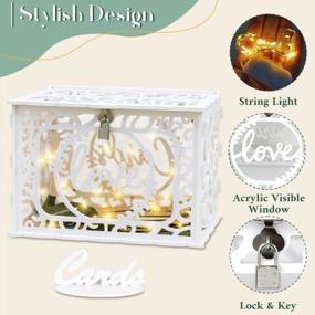img 1 attached to OurWarm Wedding Card Box With Lock And String Lights - Ideal For Graduation, Bridal Or Baby Showers, Anniversaries, And Birthdays - White PVC And Easily Customizable For Personal Touches