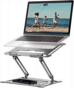 img 4 attached to Подставка для ноутбука KKUYI для стола - эргономичная портативная подставка для ноутбука, серебряная - совместима с MacBook Air Pro, Dell, HP, Lenovo, легкие ноутбуки (10''-15.6'')