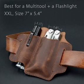 img 3 attached to Leatherman Multitool Sheath XXL EDC Leather Holster For Flashlights, 5 Inch Knives And Tactical Tools - Chestnut