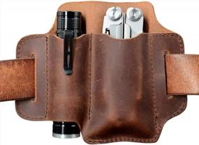 img 4 attached to Leatherman Multitool Sheath XXL EDC Leather Holster For Flashlights, 5 Inch Knives And Tactical Tools - Chestnut