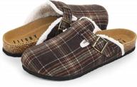 mens slippers with arch support, cork house slides with adjudtable buckle strap and warm lining for indoor outdoors logo
