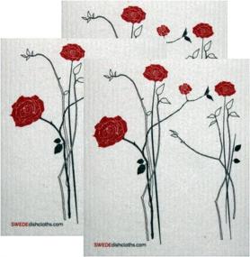 img 2 attached to Set of 3 Elegant Red Roses 🌹 Swedish Dishcloths: ECO-Friendly, Absorbent Cleaning Cloth & Reusable Wipes