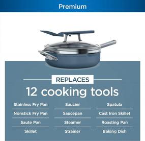 img 3 attached to Ninja Foodi NeverStick PossiblePan Premium Set - Macaron Blue: Nonstick, Durable, Oven Safe And Versatile With Steamer/Strainer Basket, Glass Lid, And Integrated Spatula