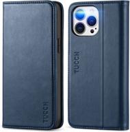 tucch dark blue wallet case for iphone 14 pro max with rfid blocking and kickstand book design logo
