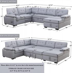 img 1 attached to Серый 6-местный модульный секционный диван-кровать с выдвижным диваном, шезлонгом для хранения и спальным местом для наборов мебели для гостиной