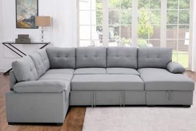 img 2 attached to Серый 6-местный модульный секционный диван-кровать с выдвижным диваном, шезлонгом для хранения и спальным местом для наборов мебели для гостиной