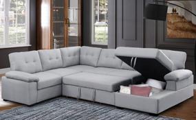 img 4 attached to Серый 6-местный модульный секционный диван-кровать с выдвижным диваном, шезлонгом для хранения и спальным местом для наборов мебели для гостиной