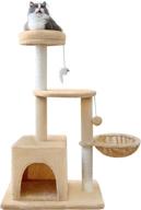 enhance your cat's playtime with the meowhomm 40 inches cat tree cat tower, featuring sisal scratching post, cozy condo, spacious perch, plush perches, and fluffy balls logo