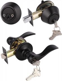 img 4 attached to Secure Your Front Door With Gobrico Black Finished Lever Lockset And Deadbolt Combination Set - Keyed Alike
