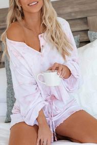 img 3 attached to LAMISSCHE Women'S Tie Dye PJ Sets: Long Sleeve Button-Up Shirt With Drawstring High Waist Shorts - Casual And Loose Loungewear Sleepwear