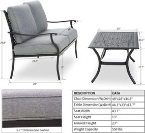 img 3 attached to Всепогодный набор патио Loveseat с 2-местным мягким уличным диваном-скамейкой и журнальным столиком - идеально подходит для отдыха на открытом воздухе (2 шт., серый)