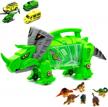 portable dinosaur toy organizer with carrying handle and wheels - includes mini dinosaurs and car toys for kids - ideal jurassic world toy storage carrier for toddler boys and girls by toysery logo